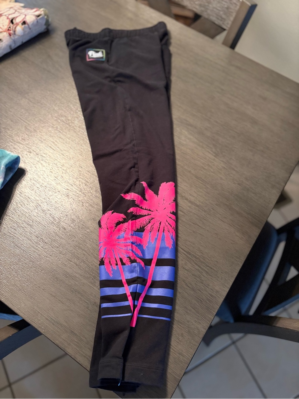 Black womens sweat pants with Pink Palm Tree Print